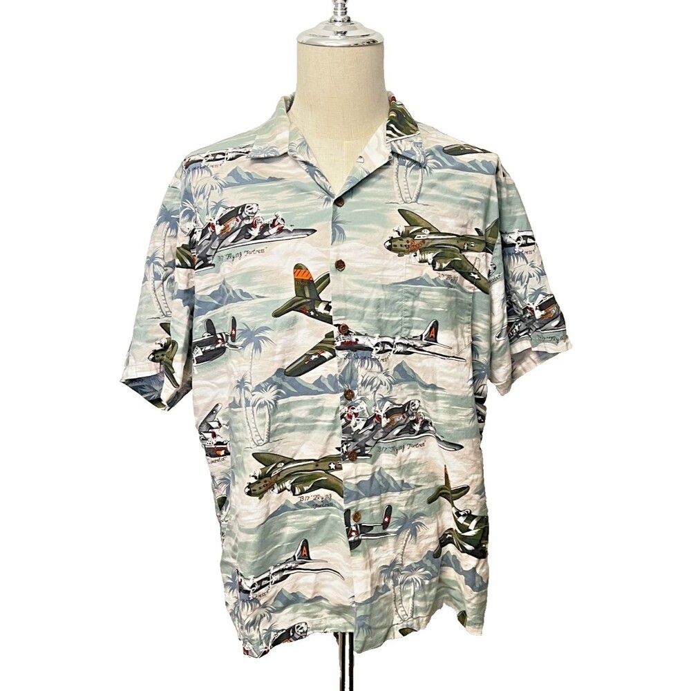Vtg KALAHEO Hawaiian Aloha Shirt Mens XL B-17 Bombers Fighter Airplanes USA Made